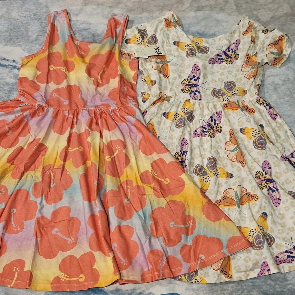 Tea Collection Girls Size 14 Dress Lot 2 NWT NWOT Floral Hibiscus Butterfly